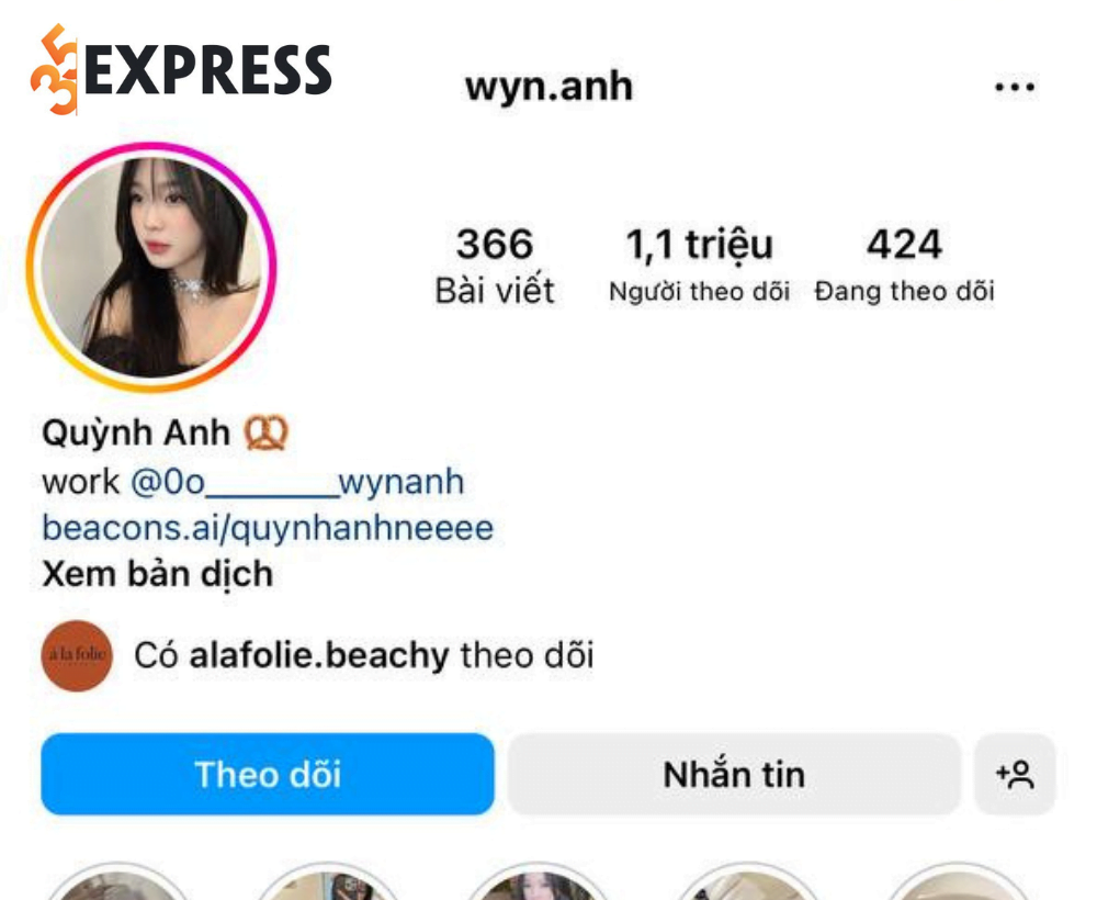 Quỳnh Anh đỗ có hơn 1,1 lượt người theo dõi trên Instagram