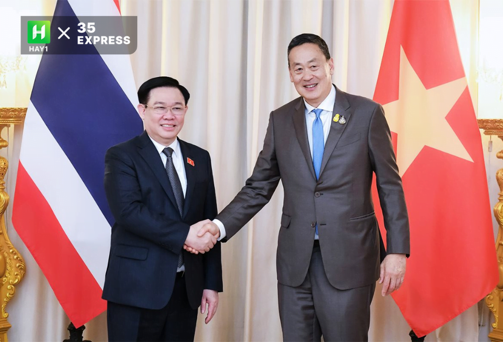Chủ tịch Quốc hội Vương Đình Huệ hội kiến với Thủ tướng Thái Lan Srettha Thavisin.

