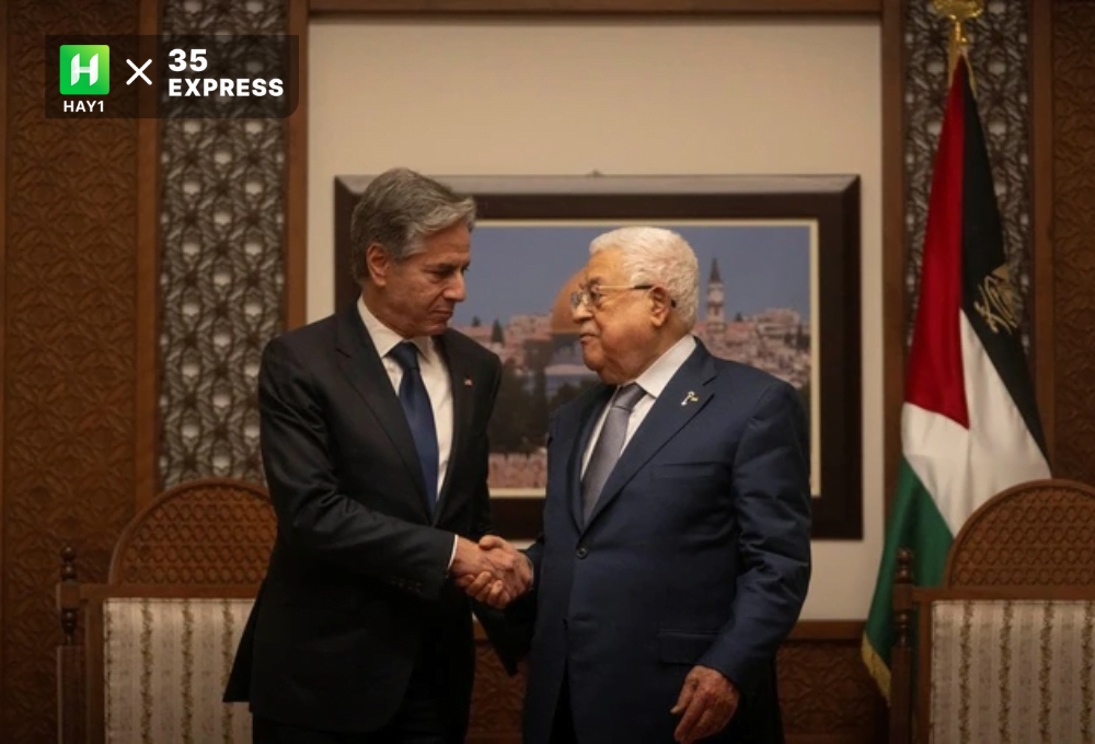Tổng thống Palestine, Mahmoud Abbas (phải) và Ngoại trưởng Mỹ, Antony Blinken tại Bờ Tây ngày 30/11/2023
