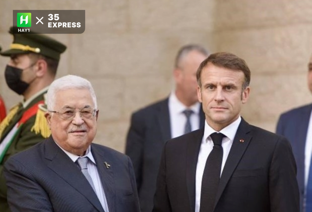  Tổng thống Palestine Mahmoud Abbas (trái) và Tông thống Pháp Emmanuel Macron