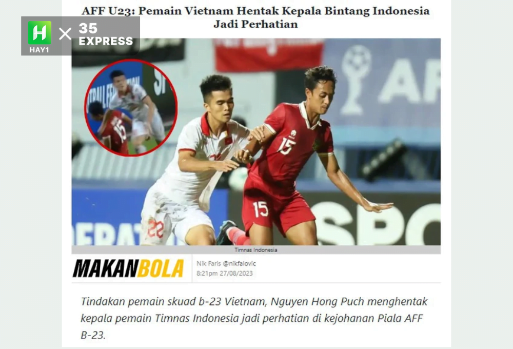 Báo của Malaysia, Makan Bola đưa tin về pha đánh cùi chỏ của Hồng Phúc