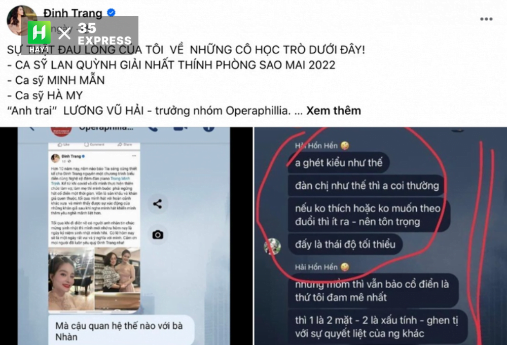 Đoạn tin nhắn được cho là bôi nhọ, đặt điều về ca sĩ Đinh Trang trong nhóm chat có sự tham gia của Lan Quỳnh
