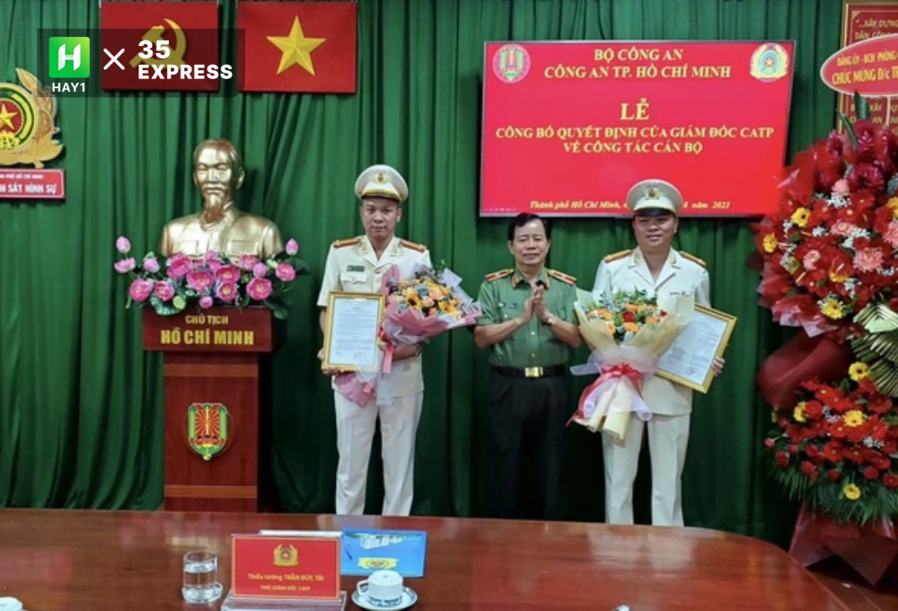 Trung tá Nguyễn Thành Hưng (trái)  được bổ nhiệm Trưởng phòng Cảnh sát hình sự - Công an TP.HCM

