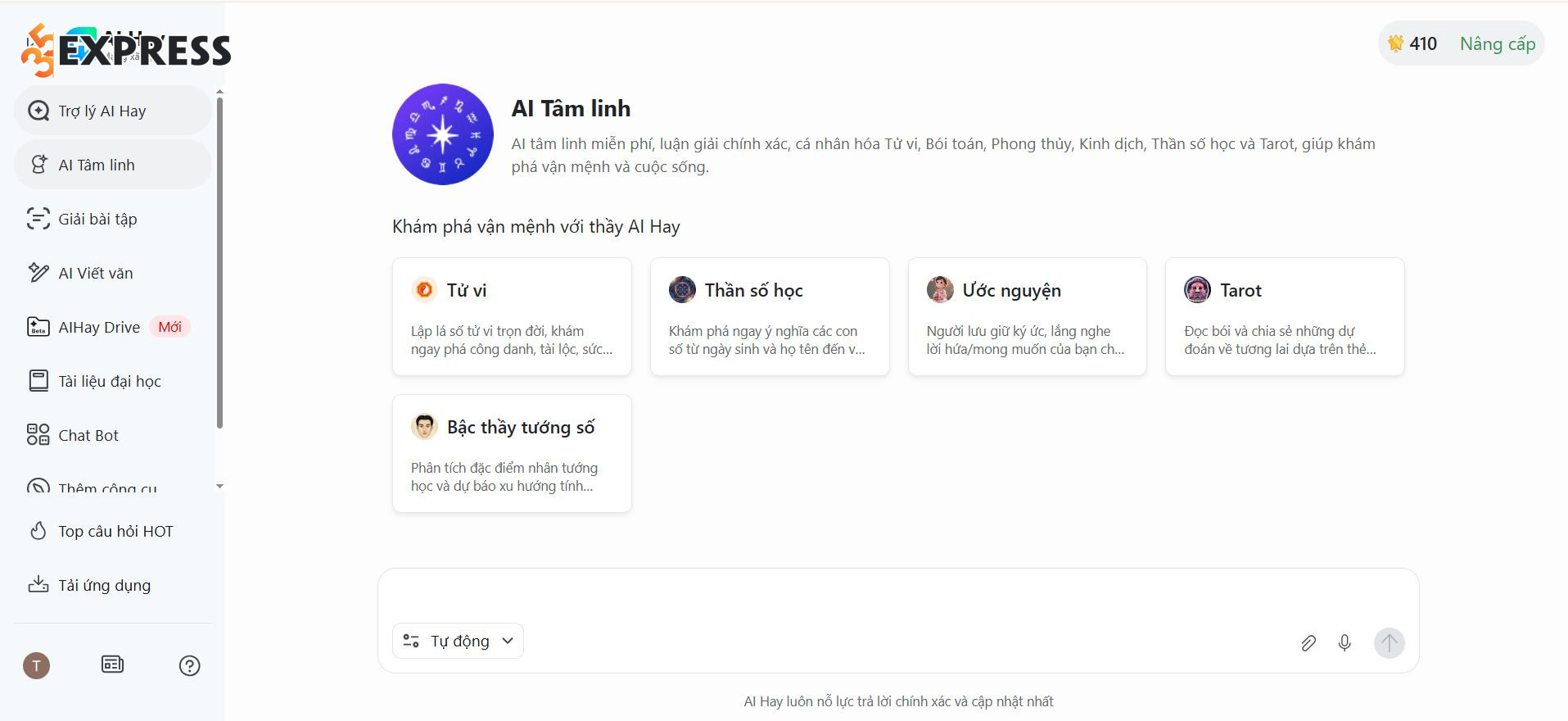 Bước 1: Truy cập tính năng AI Tâm linh