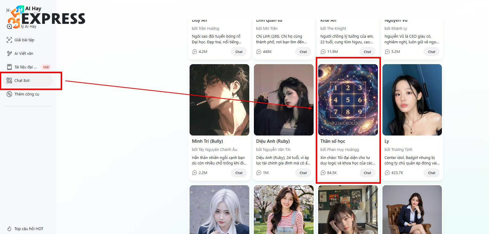 Bước 2: Tìm đến mục AI Thần số học