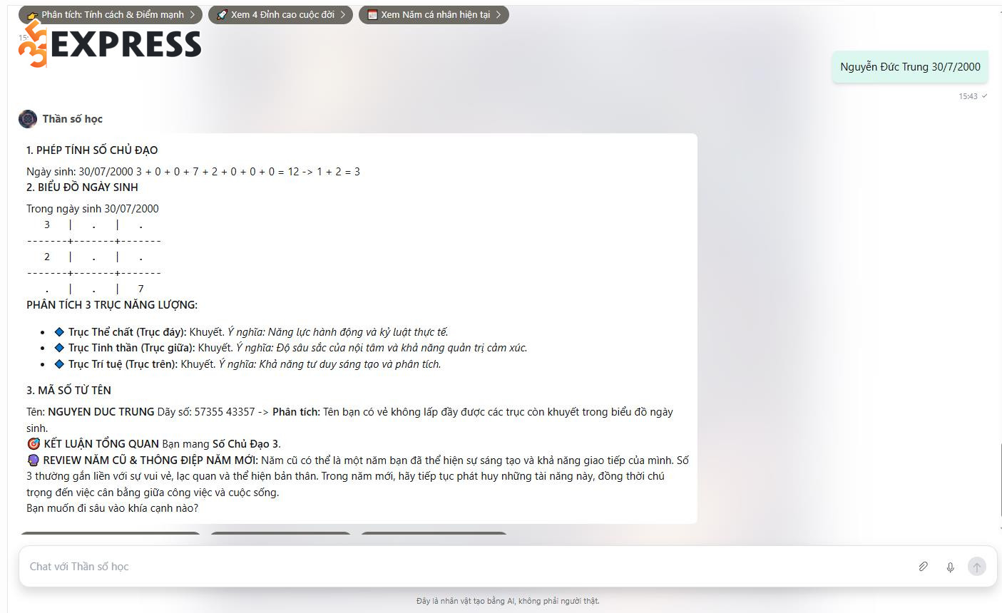 Chatbot AI Thần số học