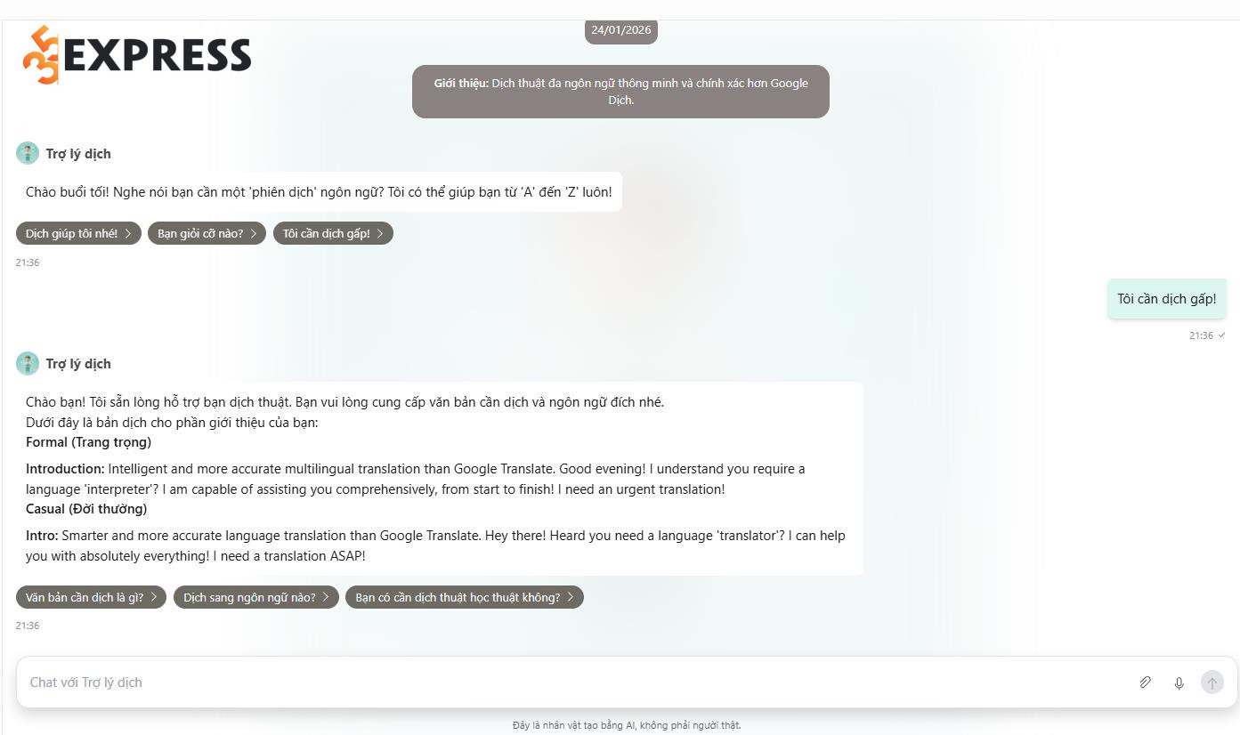 Chatbot AI trợ lý dịch