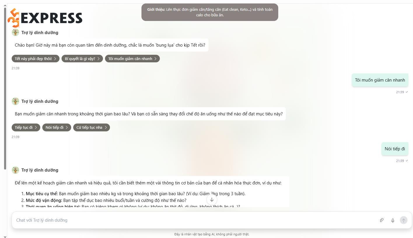 Chatbot AI trợ lý dinh dưỡng