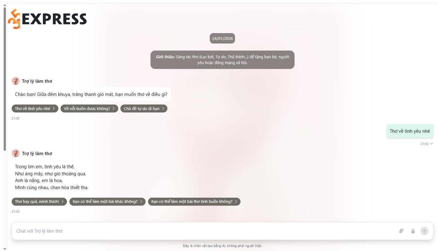 Chatbot AI trợ lý làm thơ
