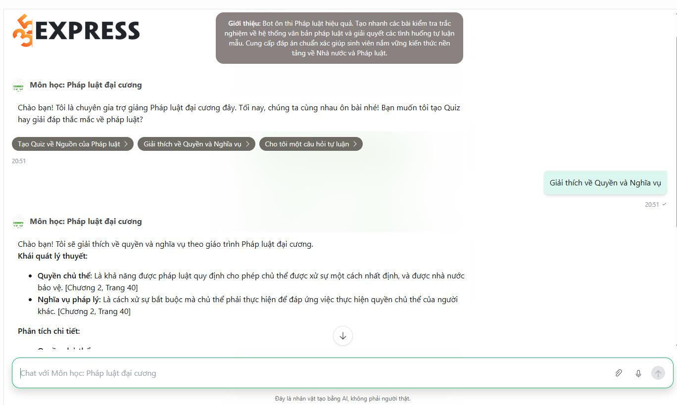 Chatbot AI trợ lý môn học Pháp luật đại cương