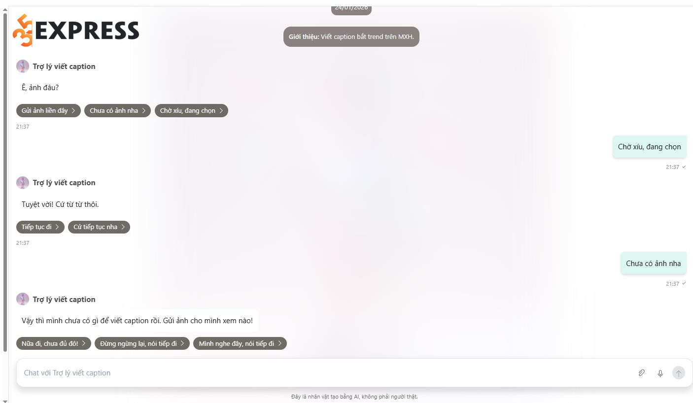 Chatbot AI trợ lý viết caption