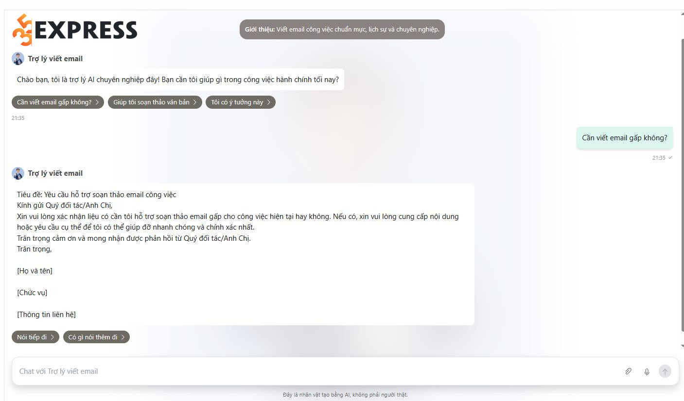 Chatbot AI trợ lý viết email