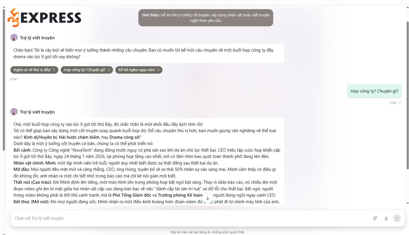 Chatbot AI trợ lý viết truyện
