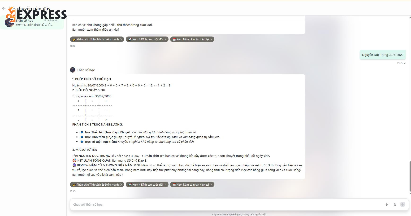 Tra cứu thần số học với Chatbot AI thần số học của AI Hay