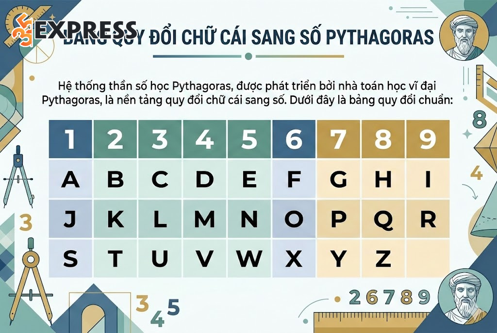 Bảng quy đổi chữ cái sang số Pythagoras