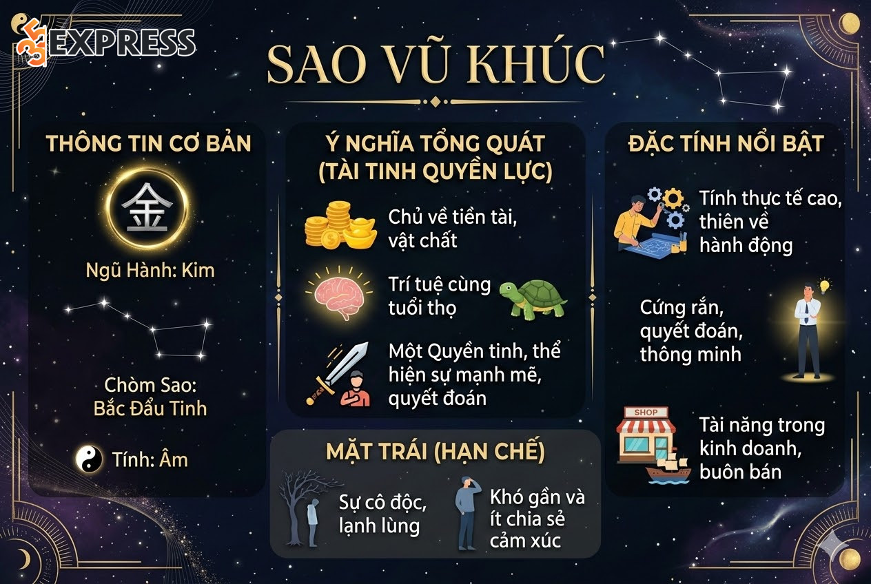 Định nghĩa sao Vũ Khúc Ngũ hành, thuộc chòm sao nào, ý nghĩa tổng quát