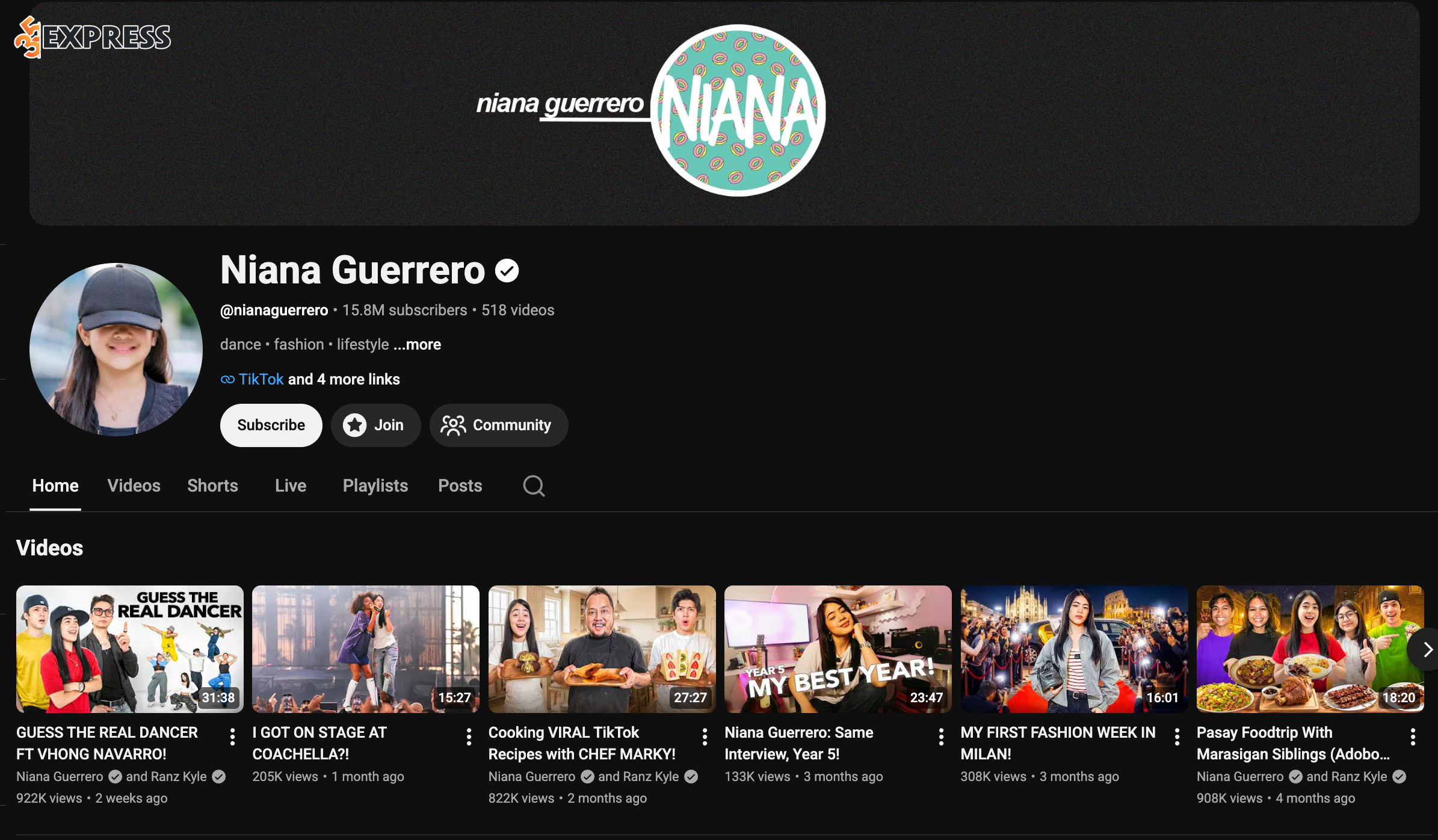 Kênh Niana Guerrero YouTube là nơi cô chia sẻ các vlog đời sống